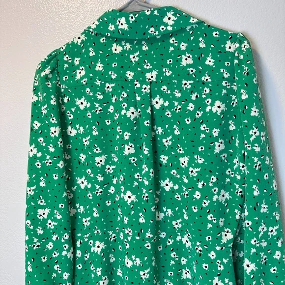 Karl Lagerfeld Paris Size-4 Green Floral Shirt Dress Long Sleeve Ruffle Zip - Picture 15 of 16
